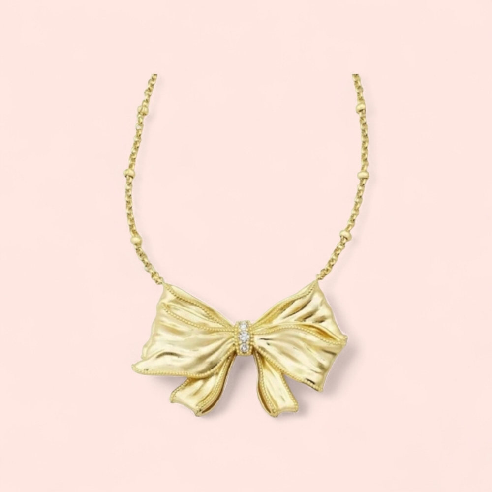 Kendra Scott×LoveShackFancy Gold Bow With Crystal Necklace New Discontinued Rare